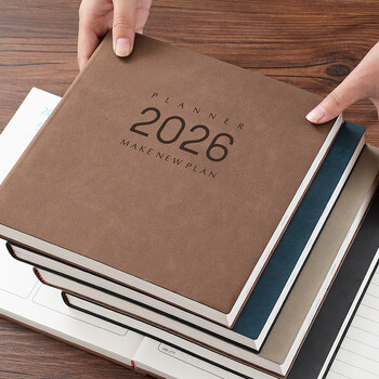 朗捷2026年日程本方形每日计划本皮面效率手册大号随身日历记事本学习计划笔记本时间管理规划本可定制