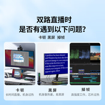 阿卡西斯2路HDMI采集卡1080P双机位同显适配摄像机单反相机教学会议抖音视频带货直播录制盒VC-018Pro