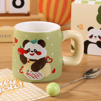 传旗陶瓷马克杯带勺盖咖啡杯早餐牛奶杯情侣陶瓷杯熊猫盲盒杯子礼盒装