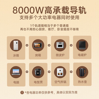 正泰（CHNT）轨道插座 明装免打孔壁挂式可移动墙壁导轨插座 月光黄100cm+5个五孔 