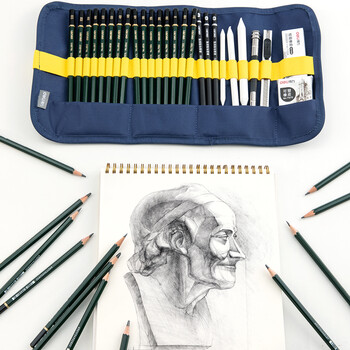 得力（deli）素描铅笔套装27件套专业绘图铅笔帆布笔帘炭笔可塑橡皮纸擦笔美工刀礼物58125毕业礼物男女孩