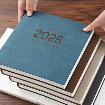 朗捷2026年日程本方形每日计划本皮面效率手册大号随身日历记事本学习计划笔记本时间管理规划本可定制