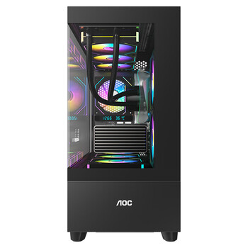 AOCCG393B黑色 游戏电脑台式海景房主机箱 双面玻璃/MATX主板/360水冷/9风扇位/上下分仓