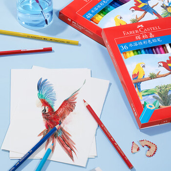 辉柏嘉（Faber-castell）水溶性彩铅笔彩色铅笔36色手绘涂色专业美术生绘画笔套装美术写生画画笔