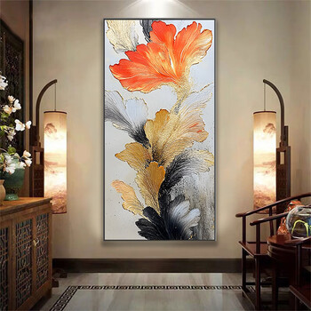 油彩画　【花】　抽象 艺术品手工抽象油画鲜艳的花朵卉景观红色黄色蓝色紫色抽象花插画