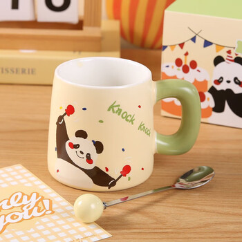 传旗陶瓷马克杯带勺盖咖啡杯早餐牛奶杯情侣陶瓷杯熊猫盲盒杯子礼盒装