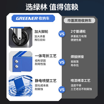 绿林工具车手推车3层多功能维修车间移动零件架子带万向轮三层加厚