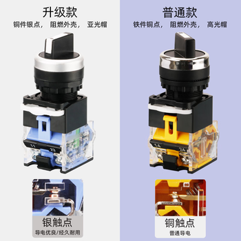 汇鑫茂 旋钮开关LA38-11X2 2档3档开关22MM二挡三档按钮开关 三档旋钮(两常开)-自复位-长柄 升级款（5个）