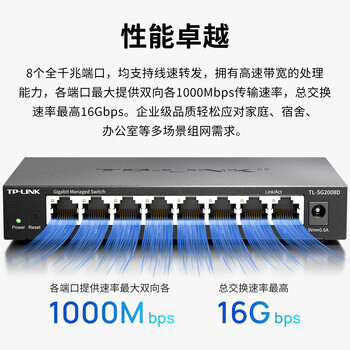 普联（TP-LINK）8口千兆交换机云管理APP企业家用转换器监控网络网线分线器集线器分流器交换器TL-SG2008D
