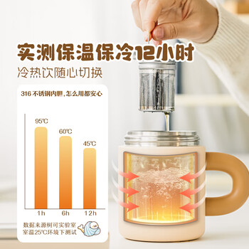 树可马克保温杯带盖泡茶水分离咖啡杯不锈钢大容量把手办公室桌面女生