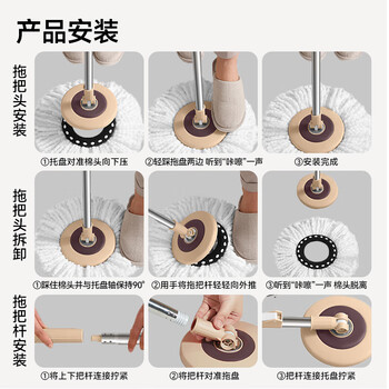 五月花旋转拖把杆加粗拖把盘尘推杆圆拖把头配件杆盘套装JJ-PJ004