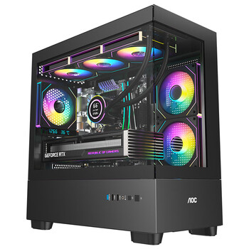 AOCCG393B黑色 游戏电脑台式海景房主机箱 双面玻璃/MATX主板/360水冷/9风扇位/上下分仓