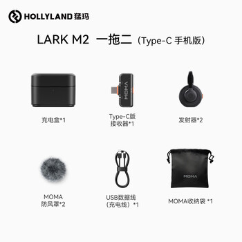 猛玛LARK M2直播麦克风MOMA无线领夹麦克风主播专用猛犸一拖二降噪话筒纽扣式收音麦 Type-C版一拖二