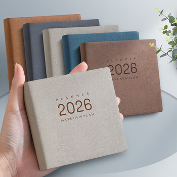 朗捷2026年日程本方形每日计划本皮面效率手册小号随身日历记事本学习计划笔记本时间管理规划本可定制