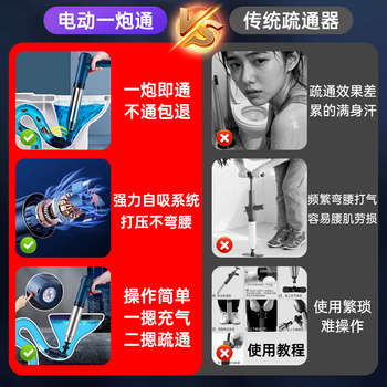 洛滑马桶疏通器锂电下水管道疏通神器家用物业专用工具电动高压一炮通