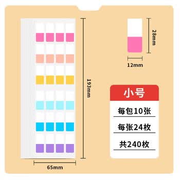 众未（JONEVEE）索引贴荧光6色小号240枚标签姓名贴透明便利贴纸文具可书写便签贴归类记事贴YS1024