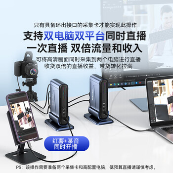 阿卡西斯双路HDMI采集卡4K60Hz立式拾音采集卡适配摄像机单反相机教学会议双机位直播录制盒VC-018Max