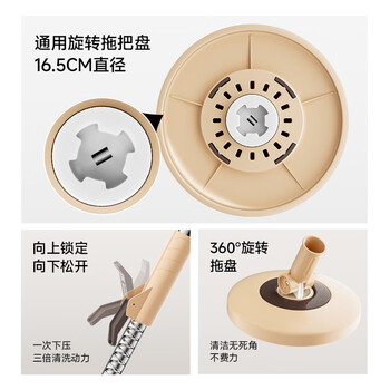 五月花旋转拖把杆加粗拖把盘尘推杆圆拖把头配件杆盘套装JJ-PJ004