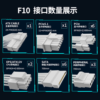 长城(Great Wall)额定1000W F10白色白金牌全模组电源(ATX3.1标准/原生PCIe5.1接口/自动启停/全电压/闪电加速) 长城(Great Wall)额定1000W F10白色白金牌全模组电源(ATX3.1标准/原生PCIe5.1接口/自动启停/全电压/闪电加速)