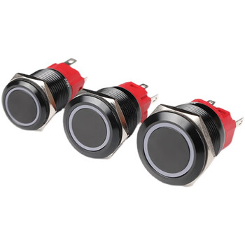 瀚时恒业 氧化黑按钮开关铝合金属防水自复位点动自锁 环形灯丨白光16mm自复【松手弹回】6V（5个）