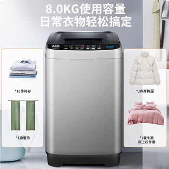 志高（CHIGO）波轮洗衣机 8KG全自动家用租房公寓智能洗脱一体机 蓝光洗护 XQB80-118宝石灰 