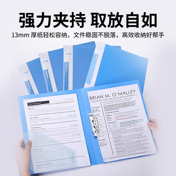 三木（SUNWOOD）经济型单强力夹/文件夹/斜内袋 蓝色 LFE65P