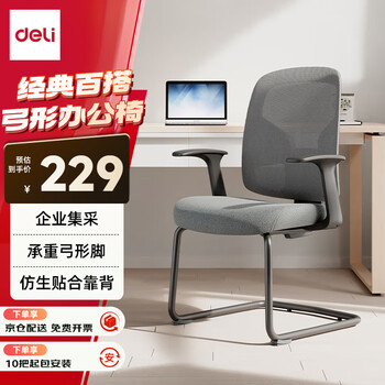 得力（deli）4900M 商务办公电脑椅 企业采购弓形椅拓展会议椅政企椅子 灰