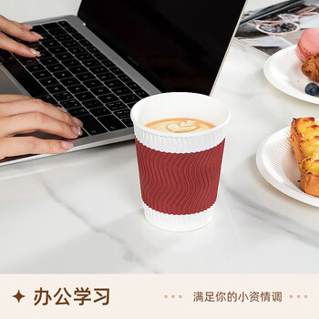 特美居（temeiju）一次性咖啡杯防烫纸杯加厚杯子食品级水杯商务瓦楞茶杯60只不带盖