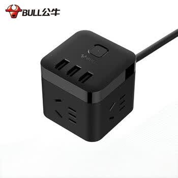 公牛（BULL）魔方USB插座 插座/插排/插线板/排插 3USB+3插位总控 全长3米 黑色 GN-U303H