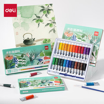 得力(deli)18色5ml水彩颜料套装美术画画美术专用便携学生儿童入门级绘画彩绘套装色彩文具出游73860 得力(deli)18色5ml水彩颜料套装美术画画美术专用便携学生儿童入门级绘画彩绘套装色彩文具出游73860