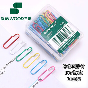 三木（SUNWOOD）(SUNWOOD) 彩色回形针/曲别针 100枚/盒 10盒装 8104