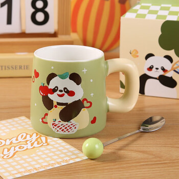 传旗陶瓷马克杯带勺盖咖啡杯早餐牛奶杯情侣陶瓷杯熊猫盲盒杯子礼盒装