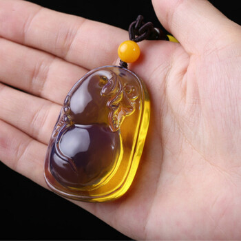 琥珀吊坠男女款葫芦项链钱袋蜜蜡毛衣链民族风挂坠鸡油黄长款蓝珀