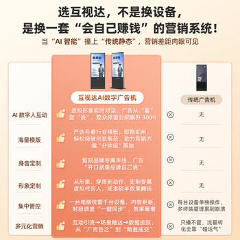 互视达(HUSHIDA)43英寸4k超高清广告机立式落地式液晶显示屏 商场超市智能广告发布数字标牌A2 LS-43FLJ 互视达(HUSHIDA)43英寸4k超高清广告机立式落地式液晶显示屏 商场超市智能广告发布数字标牌A2 LS-43FLJ