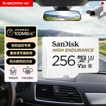 闪迪（SanDisk）256GB TF（MicroSD）4K内存卡 行车记录仪 监控摄像头专用 循环录制20,000小时 高耐用存储卡