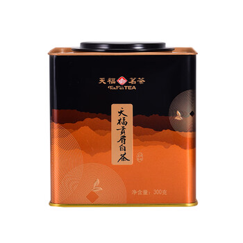 天福茗茶白茶 天福白茶 福鼎大铁罐白茶一级300g方形铁罐装茶叶送礼