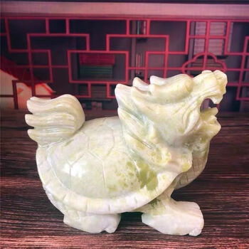 天然岫玉 龍龜 擺件 天然龍龜擺件岫玉玉石玄關本命年同款鎮宅化妝室招財元寶玉龍頭龜