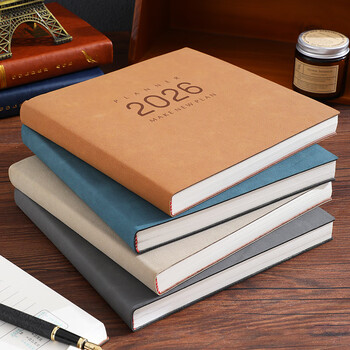 朗捷2026年日程本方形每日计划本皮面效率手册大号随身日历记事本学习计划笔记本时间管理规划本可定制