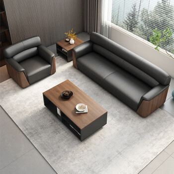 森菲亚办公沙发简约现代商务办公室三人位沙发茶几组合 321+长茶几西皮