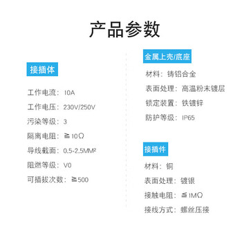 汇君矩形重载连接器公母对插热道流航空插头插座电缆对接 4芯(3+1接地)卧式