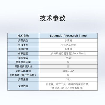 艾本德移液器Eppendorf Research 3 neo BASIC手动单道移液枪50-1000uL可调量程加样