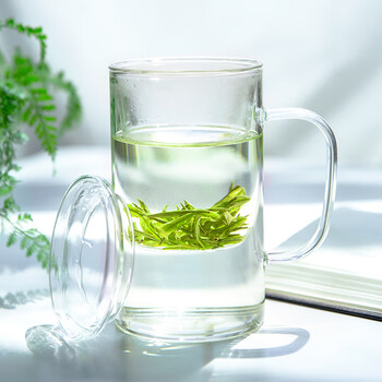 雅集玻璃杯加厚办公室带盖带把手带过滤大茶杯 茶水分离男士泡茶杯