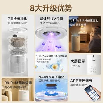 海尔（Haier）空气净化器家用室内除甲醛除苯除异味卧室宠物吸毛消毒杀菌除过敏原除粉尘除烟味KJ320F-Q3U1