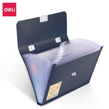 得力（deli）13格A4手提风琴包多层文件夹 乐素系列学生试卷资料收纳 办公文件保护 小学初中高中 深蓝72593