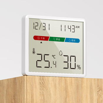 齐心（COMIX）电子温湿度计室内 高清显示屏 电子钟婴儿房温湿度计 湿度检测仪温度计湿度计室内办公用品 LF-117