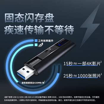 闪迪（SanDisk）256GB USB3.2 固态U盘 CZ880 读速高达420MB/s 写速380MB/s 大容量优盘 移动固态硬盘般的传输体验