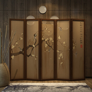 隔断屏风折屏五扇实木移动办公室玄关折叠屏风古代隔断屏风中国风b 单