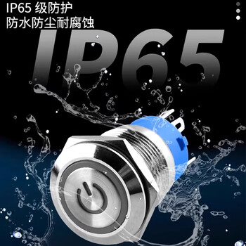 ZAVE 金属按钮开关 19MM 平头 环形红灯 12-24V 不带线 自锁