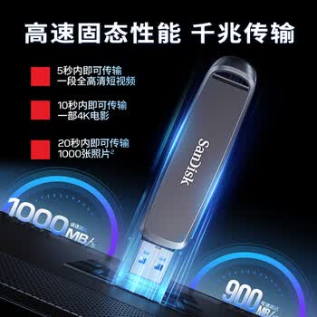 闪迪（SanDisk）256GB USB3.2 Type-C 双接口 DDE1高速固态U盘 读1000MB/s 写900MB/s 兼容手机电脑大容量金属优盘