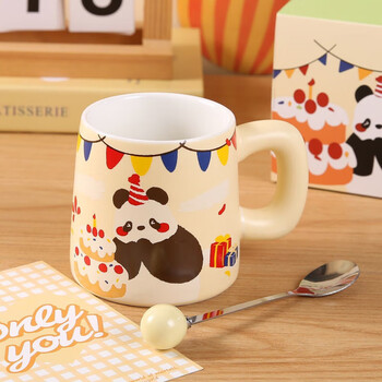 传旗陶瓷马克杯带勺盖咖啡杯早餐牛奶杯情侣陶瓷杯熊猫盲盒杯子礼盒装